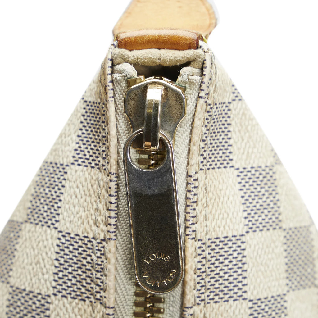 White Damier Azur Pre-Owned MM Authenticated Unisex Tote (Good) Canvas Saleya Bag