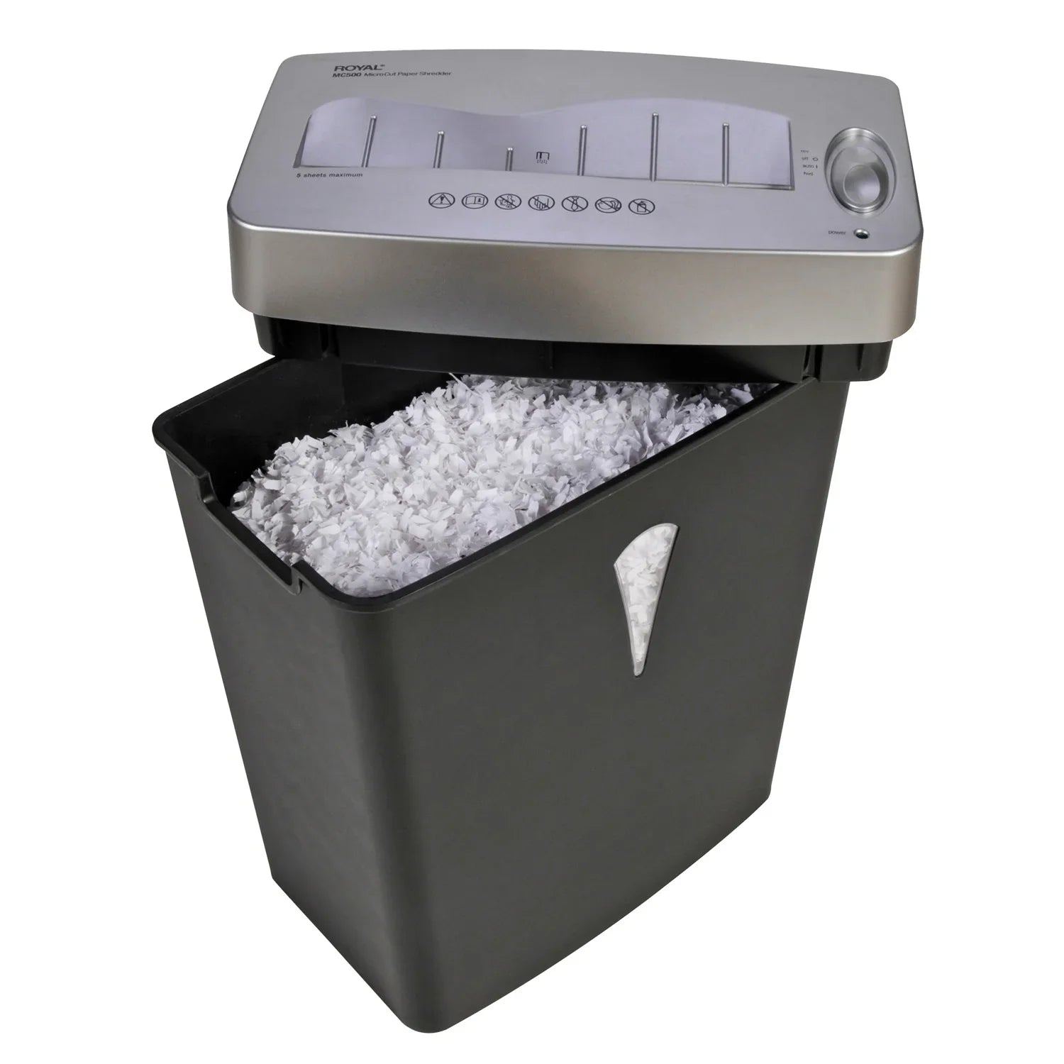 5 shredding Wastebin Cut 0.394" gal Card 0.157" - Silver dimension Micro Royal Shred - - Paper, x - Shredder Pass Black, Capacity Credit Paper for 4 - Per - MC500