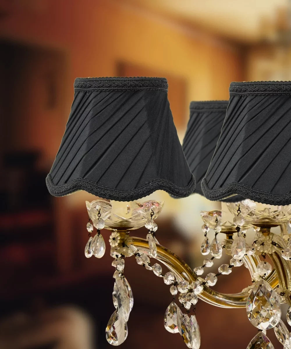 Set Black Parchment Clip Chandelier 6 of 3x6x5 Candle Lamp Gold-Lined Shade