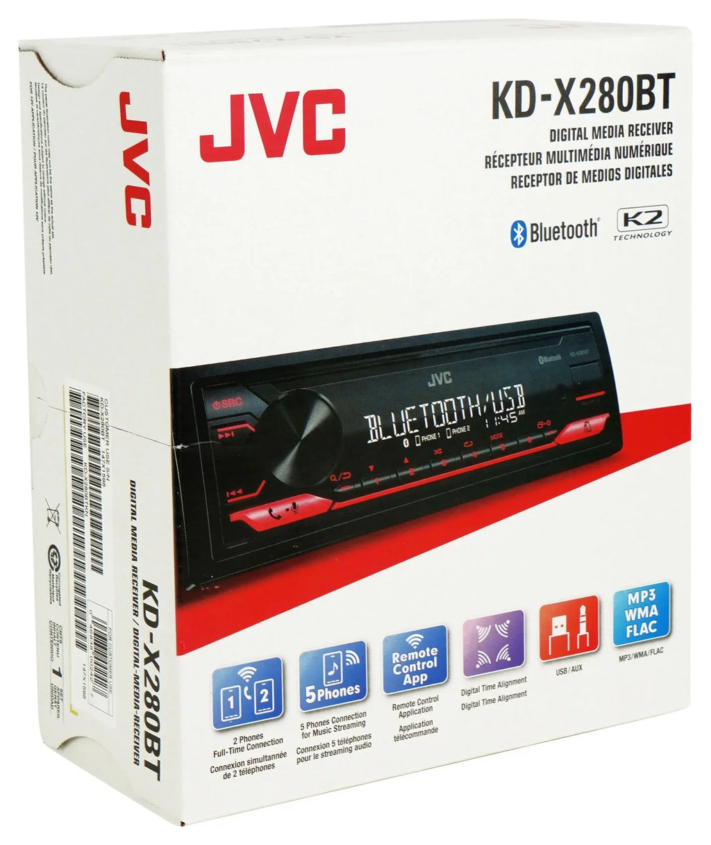 Car KD-X280BT with KD-X280BT Receiver In-Dash Media Single-DIN Digital Bluetooth, Unit, JVC