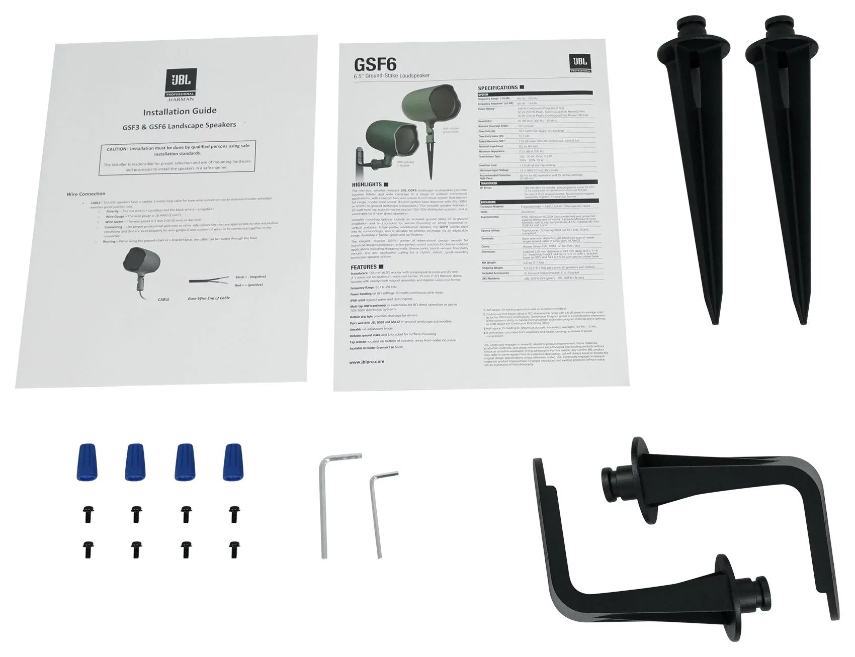 Commercial Speaker JBL Pair Mount Stake 70v Wall Landscape 6.5" Ground GSF6-GN /