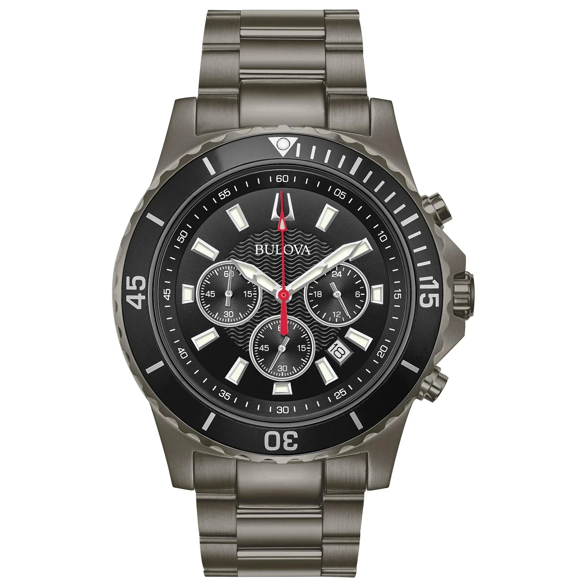 Stainless Watch Men's - Bulova Chronograph 98B337 Steel IP Gray