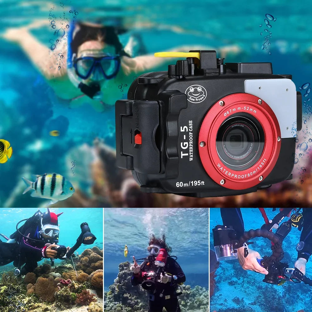 Protective Housing, TG-5, Diving 60m/195ft Underwater Sea Waterproof Camera Case Shell Olympus frogs for