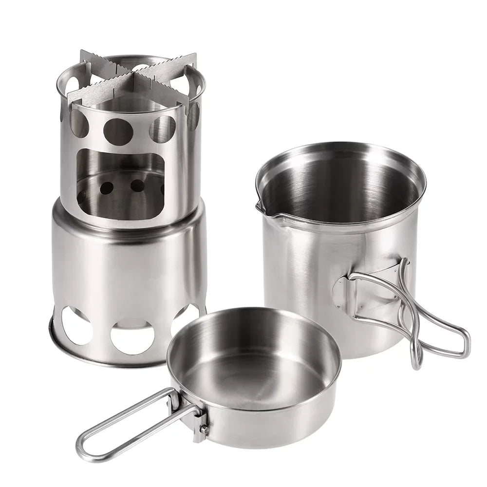 Cooking Camping Lixada Backpacking Burning Wood Pot Combo Stove Portable Set Fishing Hiking