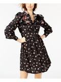 STUART Black Long outfit Womens L Shirt Sleeve JILL Ruffled Printed
