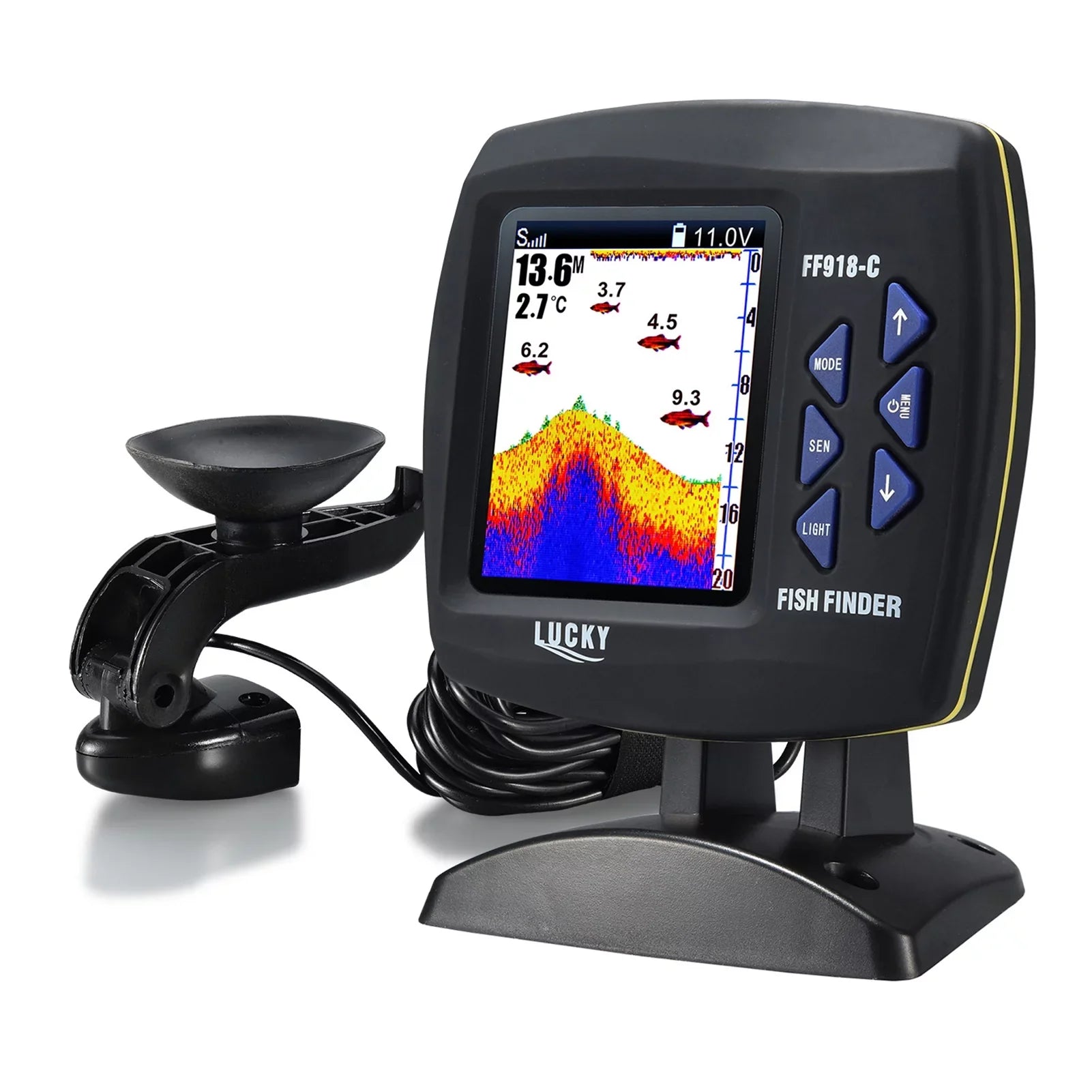 Fish Sensor LCD Fishfinder Finder Underwater Monitor Fishing Locator Underwater Fish Boat Portable Detector Transducer Tomshoo Fish Degrees 45 Finder Fishfinder Wired Fish Waterproof