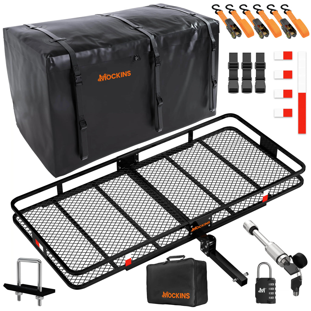 & 40 Mockins Arm Cap. Basket Foldable Carrier Cargo Trailer CF XXL 500lbs 70"x30"x6" Bag Hitch | Mount Hitch with Hitch