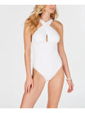 White Women's Neck Full Removable Convertible Piece Swimsuit MICHAEL Lined Ruched KORS MICHAEL High 6 One Cups Stretch Coverage