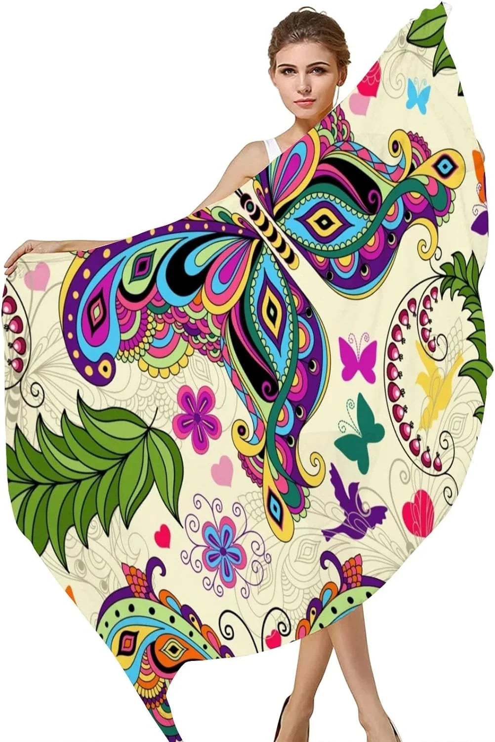 Wrap Girls Long Lightweight Hyjoy Neck Women Flowers And Butterflies Scarves Scarf for Vintage Shawl Silk