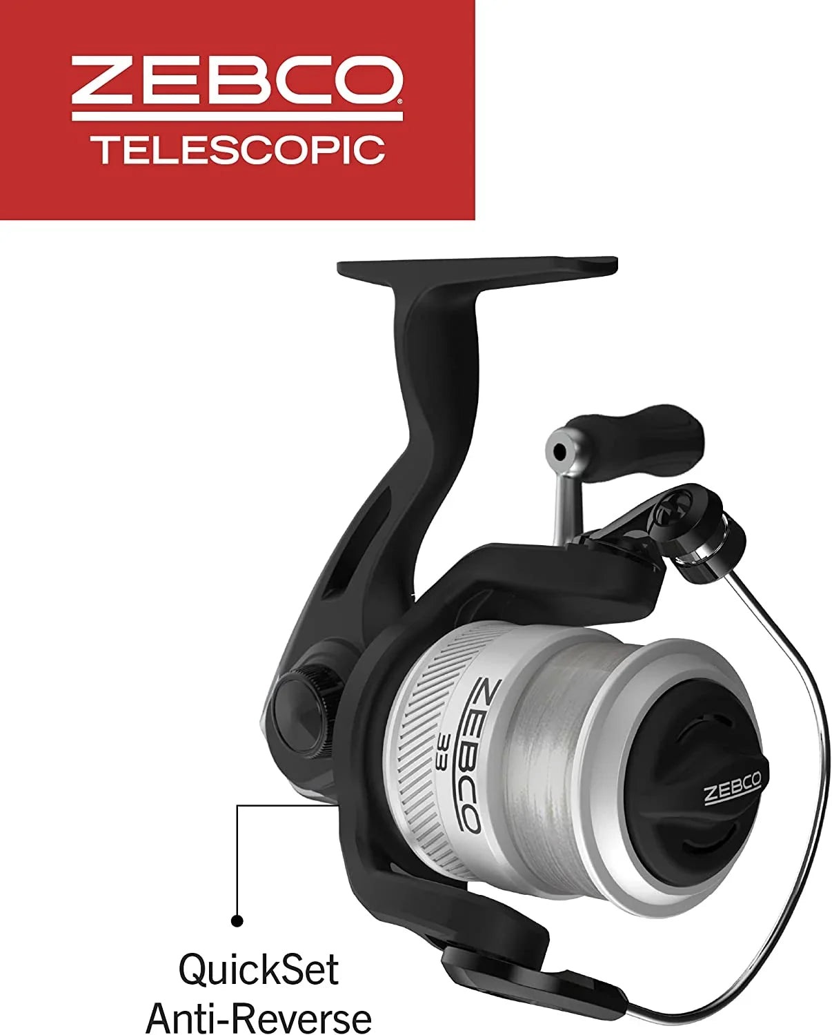 Rod, and Reel, Combo, Fishing Rod 33 Zebco Reel 6-Foot Telescopic 30 Silver/Black dimension Spinning