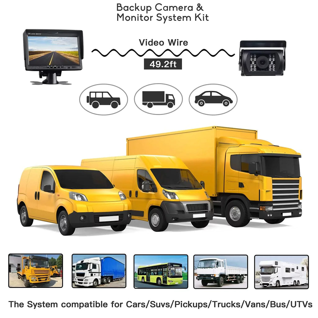 Reversing Camera Camera RearView TFT Waterproof 7" Monitor 12V-24V Vision Kit Night Car Backup LCD