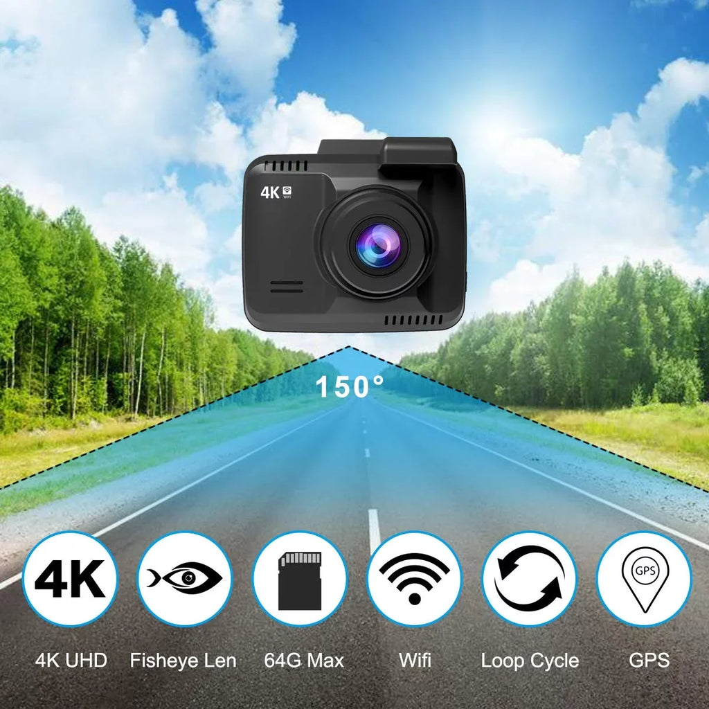 View, Cam, Motion Dashboard Driving 24FPS Novatek Built-in Parking 150° WDR, Dash 2160P Record, WiFi App Detect, Angle, Wide Loop Car G-Sensor, Chip, Mode Recorder Iseebiz Cam GPS,