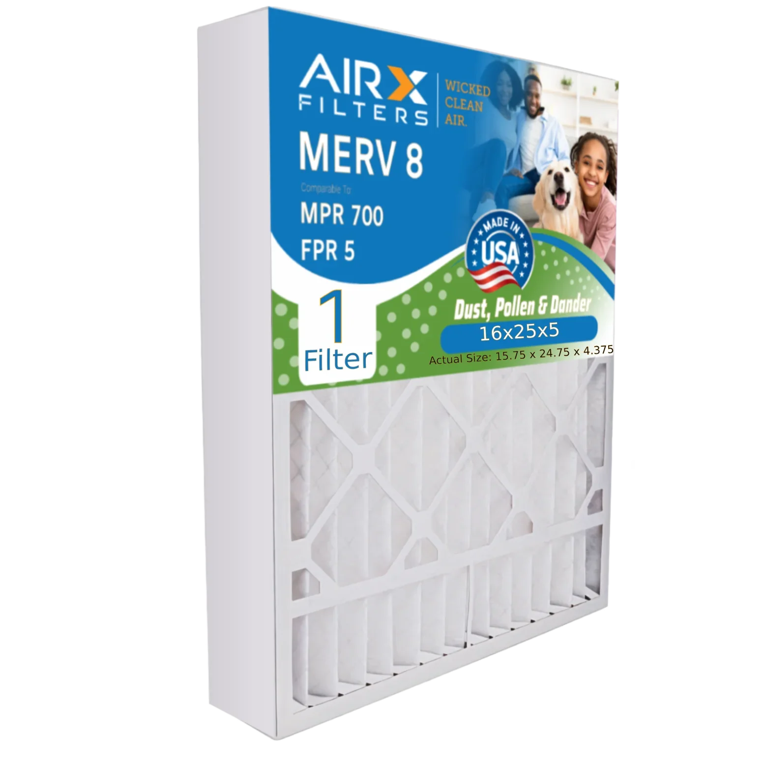 16x25x5 700 5 Premium Air Filter by WICKED AIR. 8 AIRX with 16x25x5 Comparable FILTERS EXPXXFIL0016 CLEAN FPR Filter 1 FC100A1029 USA Filter & MERV Single Compatible MPR Furnace Made Honeywell to