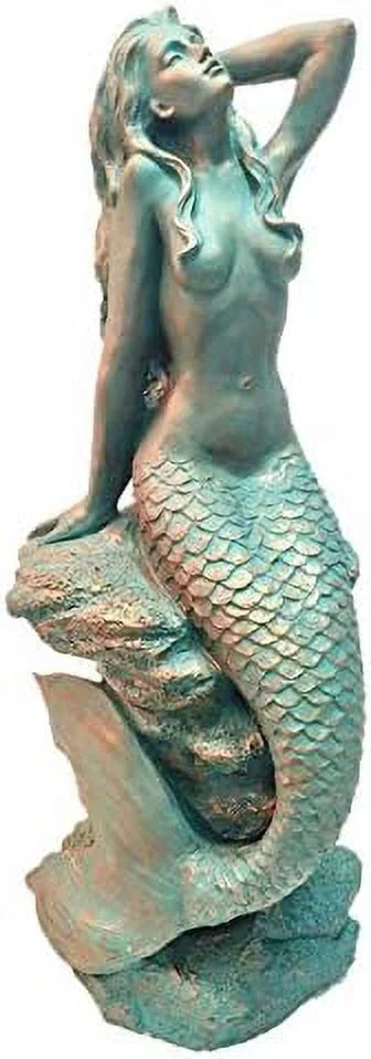 Giant Finish Statue Rock Coastal Beach Statue Lawn Nautical Garden On Patio Bronze Sitting Pool In In. 28