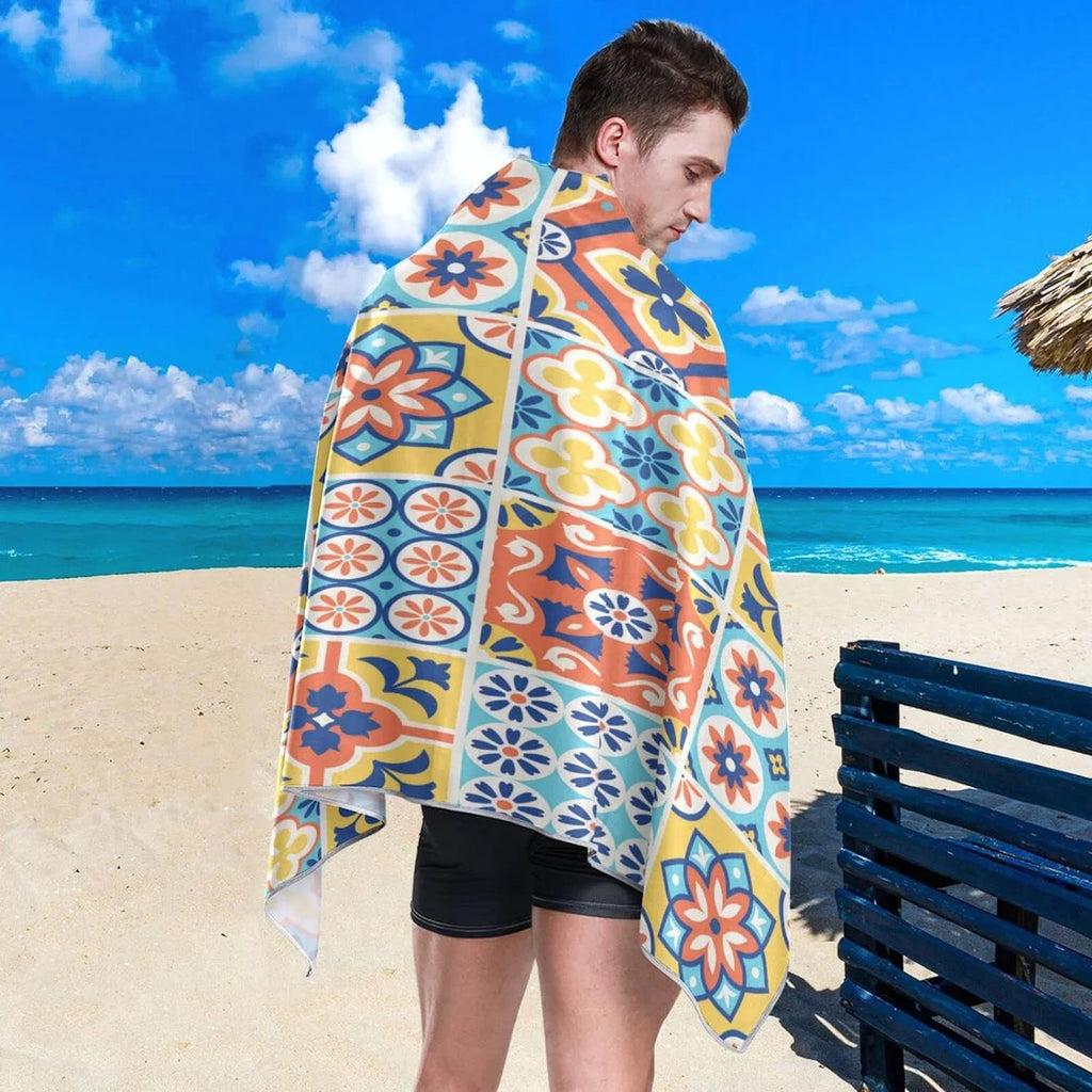 Yoga Towel, Talavera Towel Shower Towel Pool Thin Bestwell Bath Swim Oversized Mexican Dry Beach 31”X71” Blanket, Multipurpose Towel Quick Sand Lightweight Tiles Free Microfiber design
