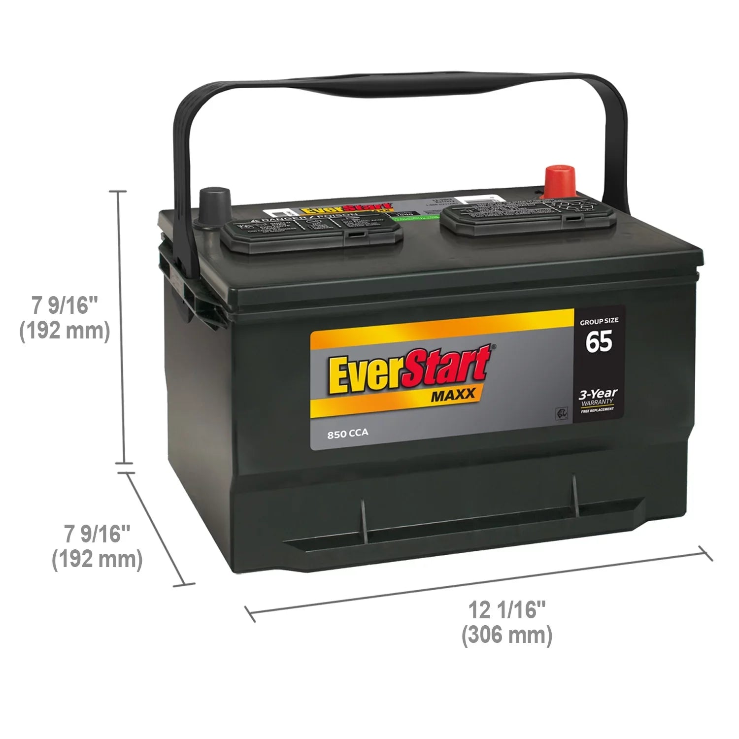 Battery, 12 EverStart Volt Lead Automotive 65 Group dimension Maxx 850 CCA Acid