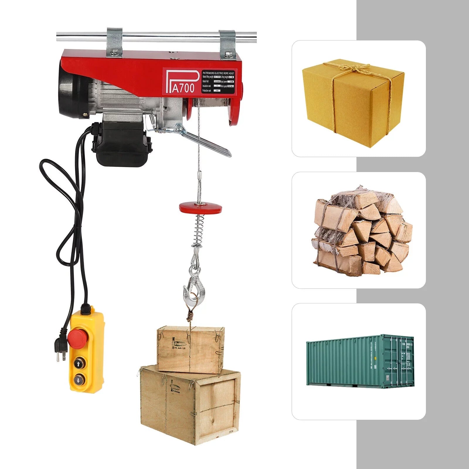 Winch Wire 110V Electric Hoist Portable Electric Winch 1543lbs Control Remote W/