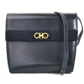 Pre-Owned Shoulder Ferragamo Bag Salvatore Navy Gold Gancini Ladies Leather (Good)