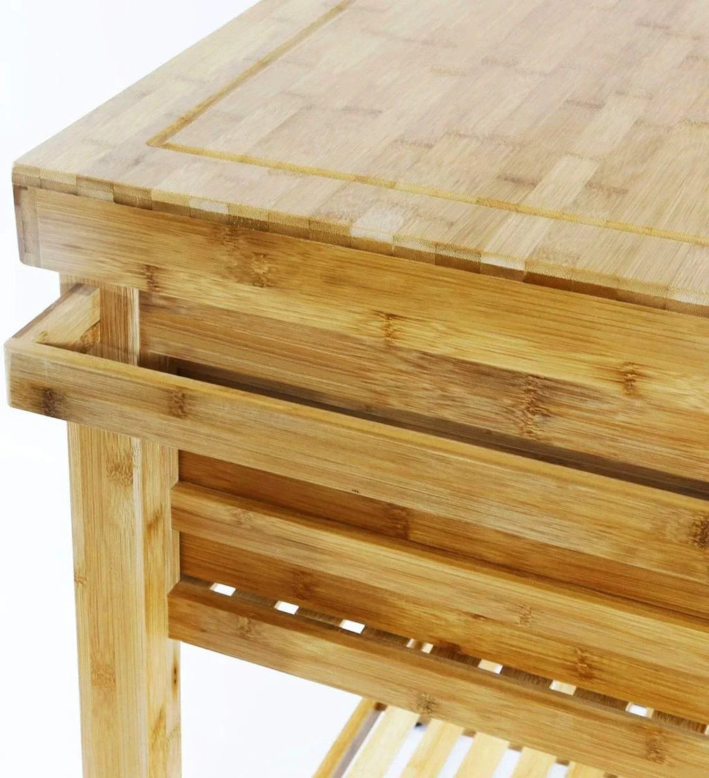 Butcher Prepping Casters, Shelves, With Island Bamboo Locking Rack, Kitchen On Cart Wood Towel Cart Wheels, Block Rolling Drawers Trolley Food