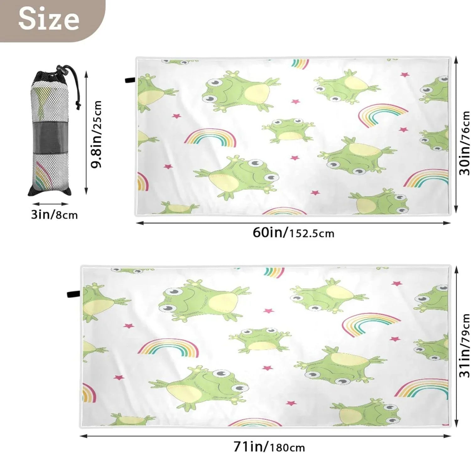 Bath Shower Sand 31”X71” Yoga Pool Oversized Free Bestwell Towel Quick Frogs Lightweight Beach Towel Multipurpose Swim Dry Towel Thin Blanket, Towel, Cartoon Microfiber