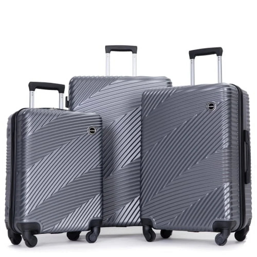 Sets 3 Spinner Gray Two (20/24/28) with Luggage Lightweight Hooks, Suitcase Piece PC+ABS Wheels,