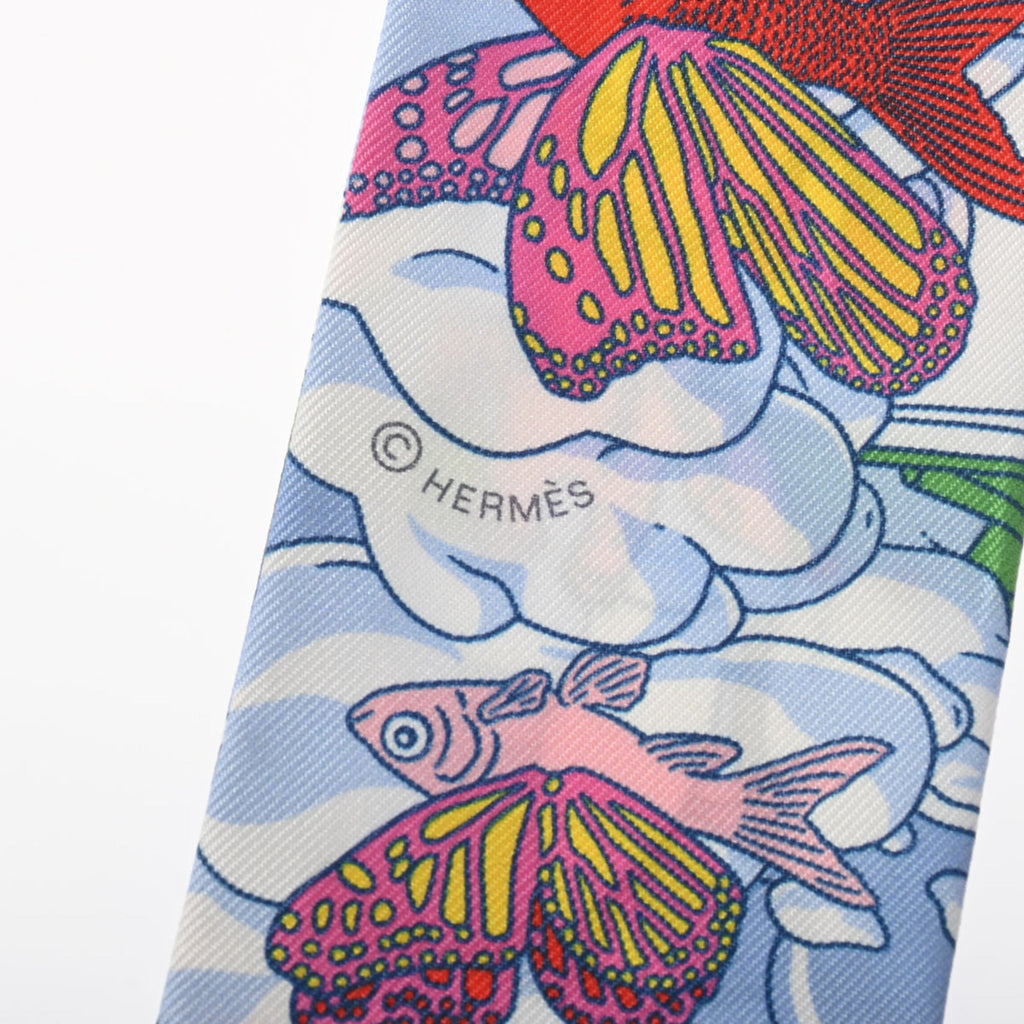 Pre-Owned Pink/Multicolor MON Women's Muffler 100% Silk Twilly (Good) NUAGE SUR HERMES Scarf 063900S