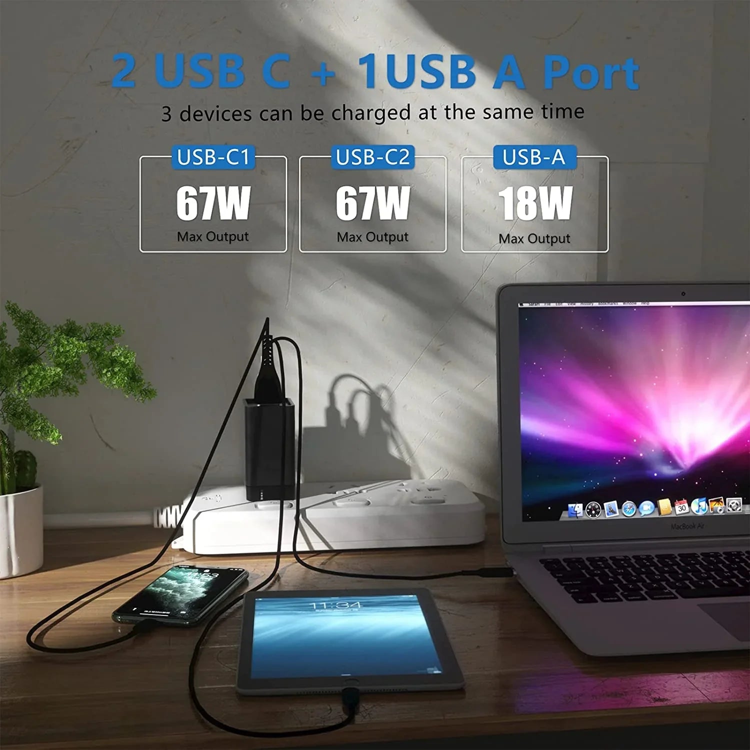 C Foldable Plug Adapter, 67W GaN C USB Charger, USB Wall PD&QC Port with USB Power 3 for Adapter