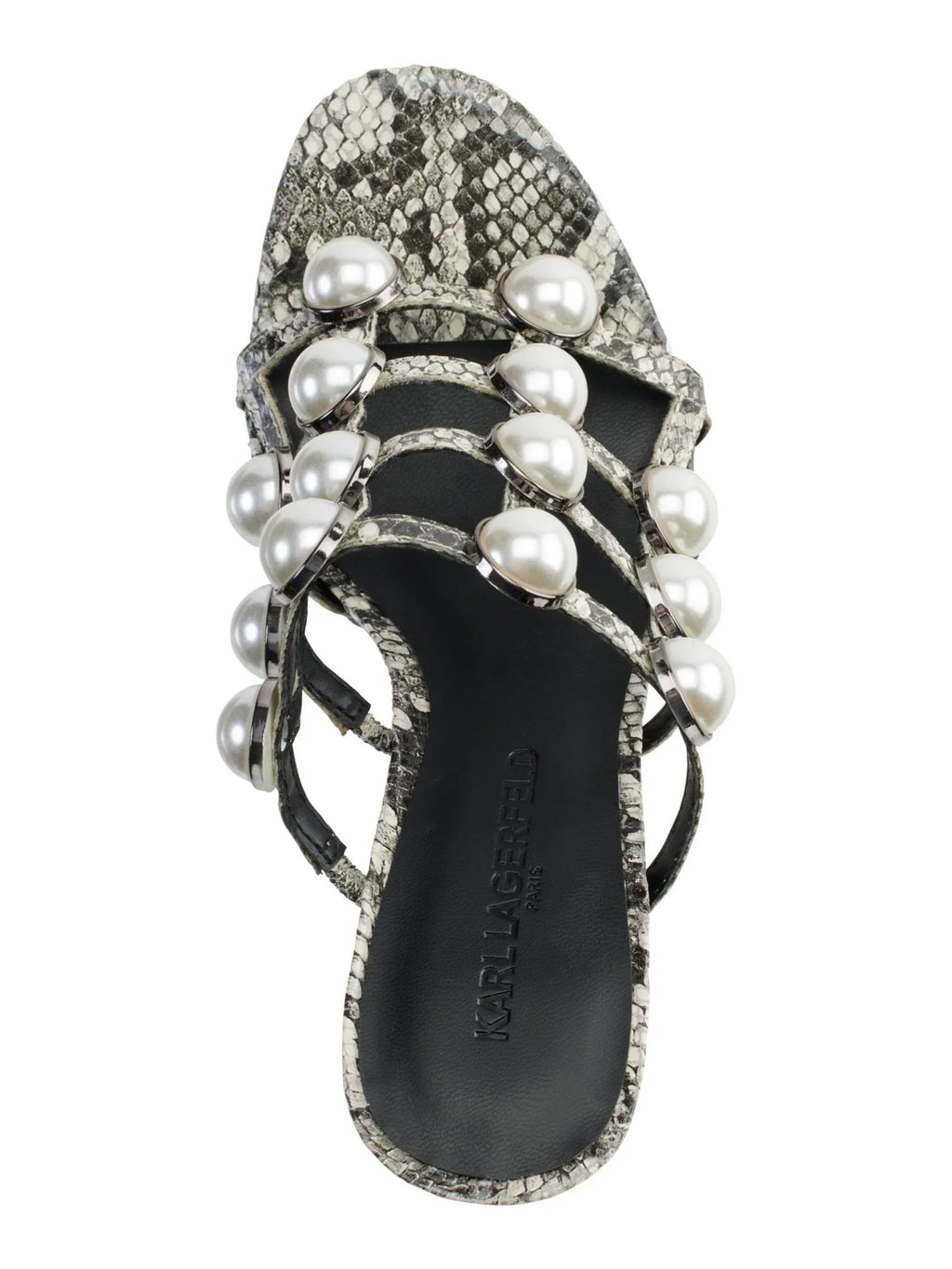 Toe KARL Heel Embellished outfit Platform On PARIS 1" M Round Heeled Slip Black 9 LAGERFELD Womens Addica Sandal Cone Snakeskin