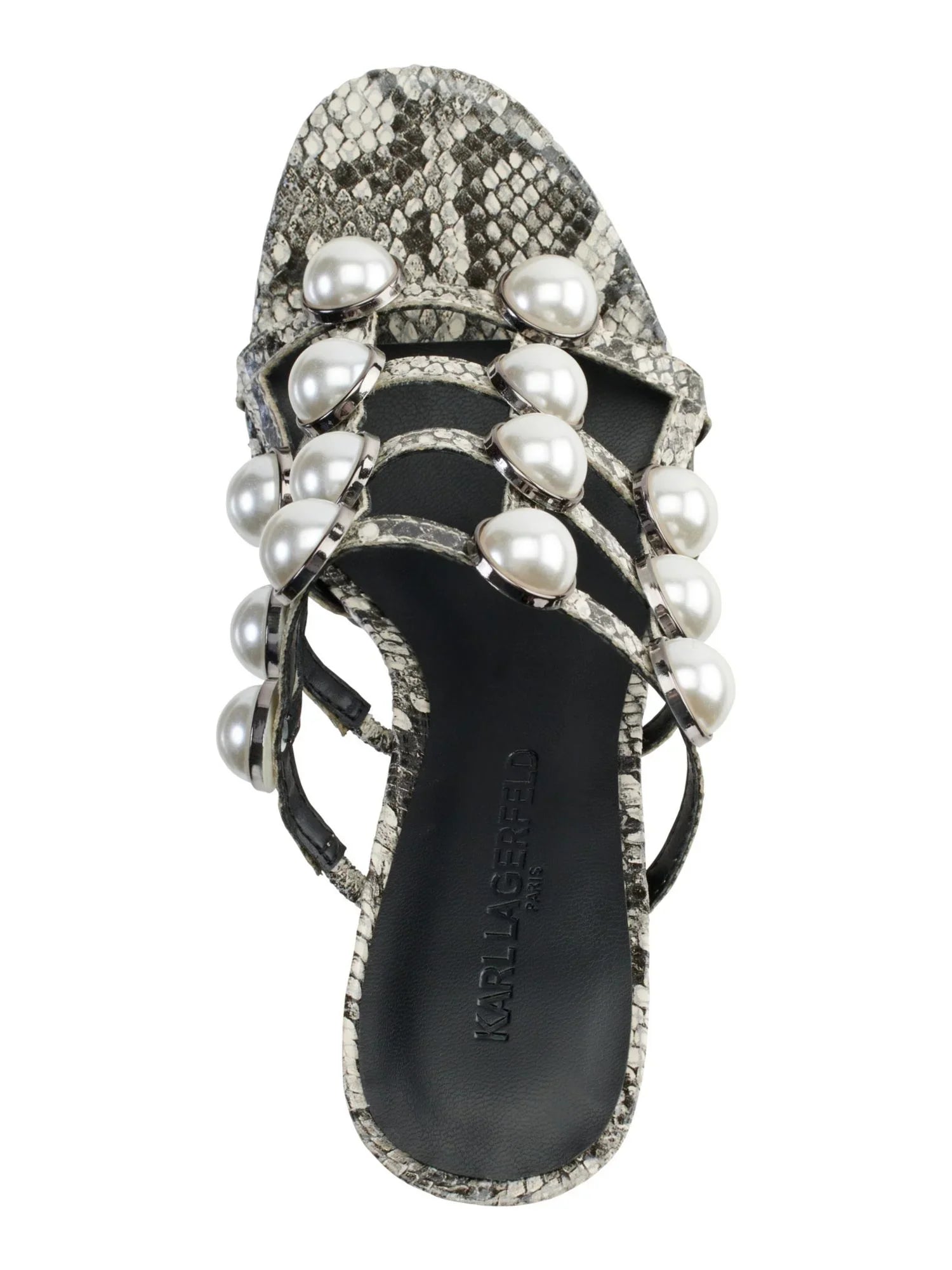 Toe KARL Heel Embellished outfit Platform On PARIS 1" M Round Heeled Slip Black 9 LAGERFELD Womens Addica Sandal Cone Snakeskin