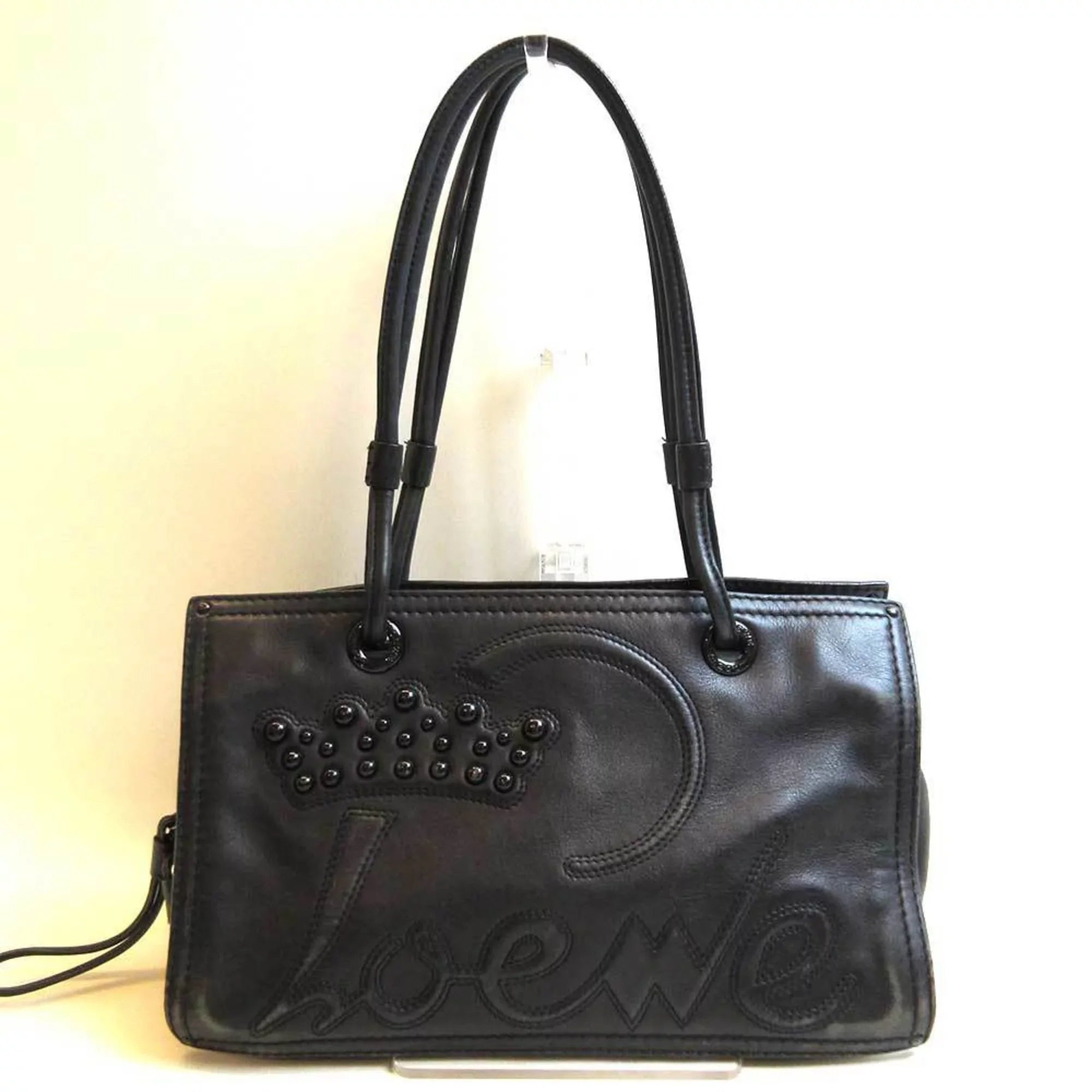 Bag Pre-Owned Black Semi-shoulder Shopper (Good) Women's Tote Loewe Leather