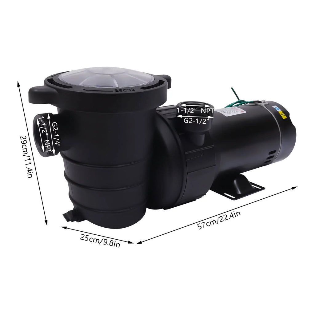 W 1.5HP Pump Ground 1100 92GPM Above Swimming 3450rpm SPA Pool Filter w/Strainer