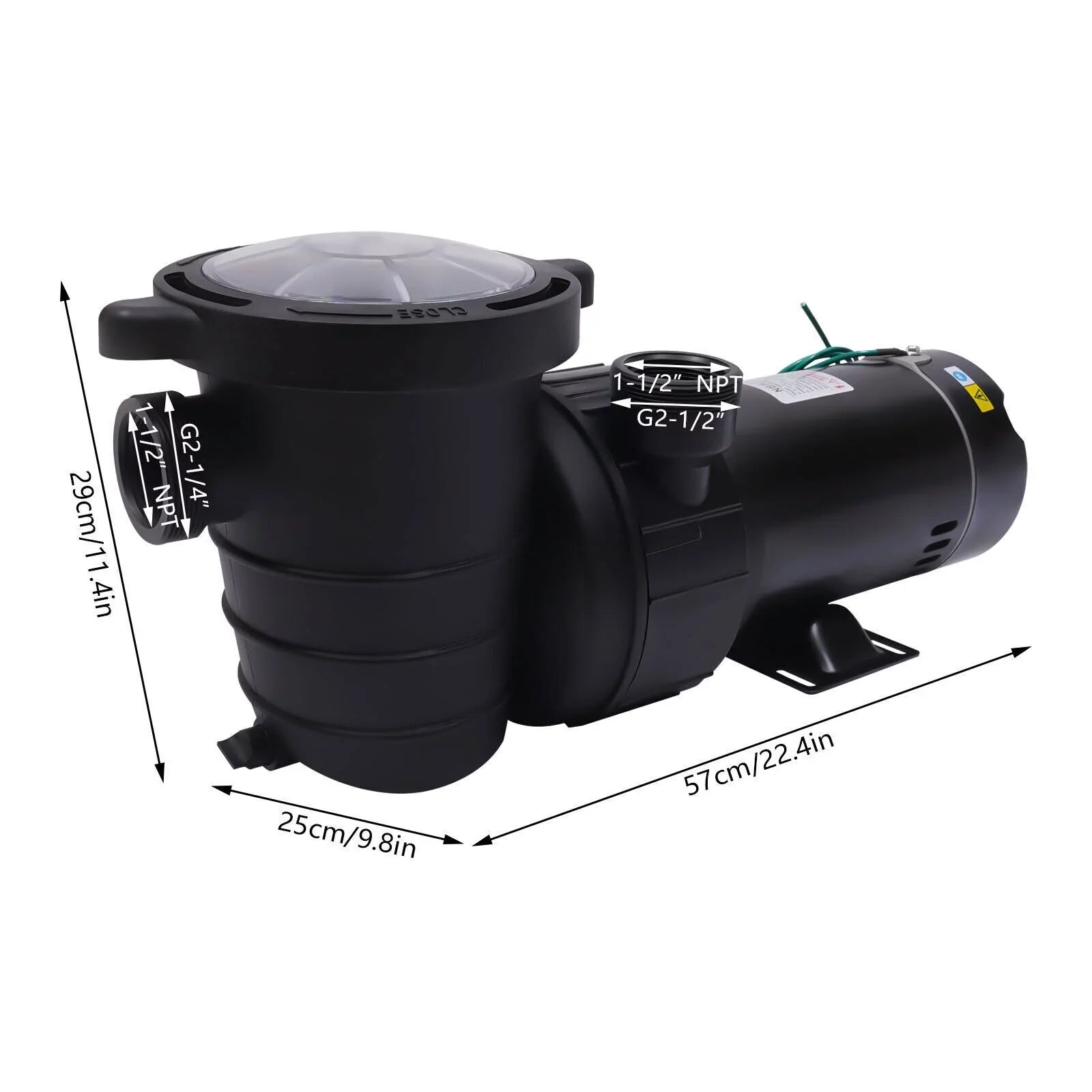 W 1.5HP Pump Ground 1100 92GPM Above Swimming 3450rpm SPA Pool Filter w/Strainer