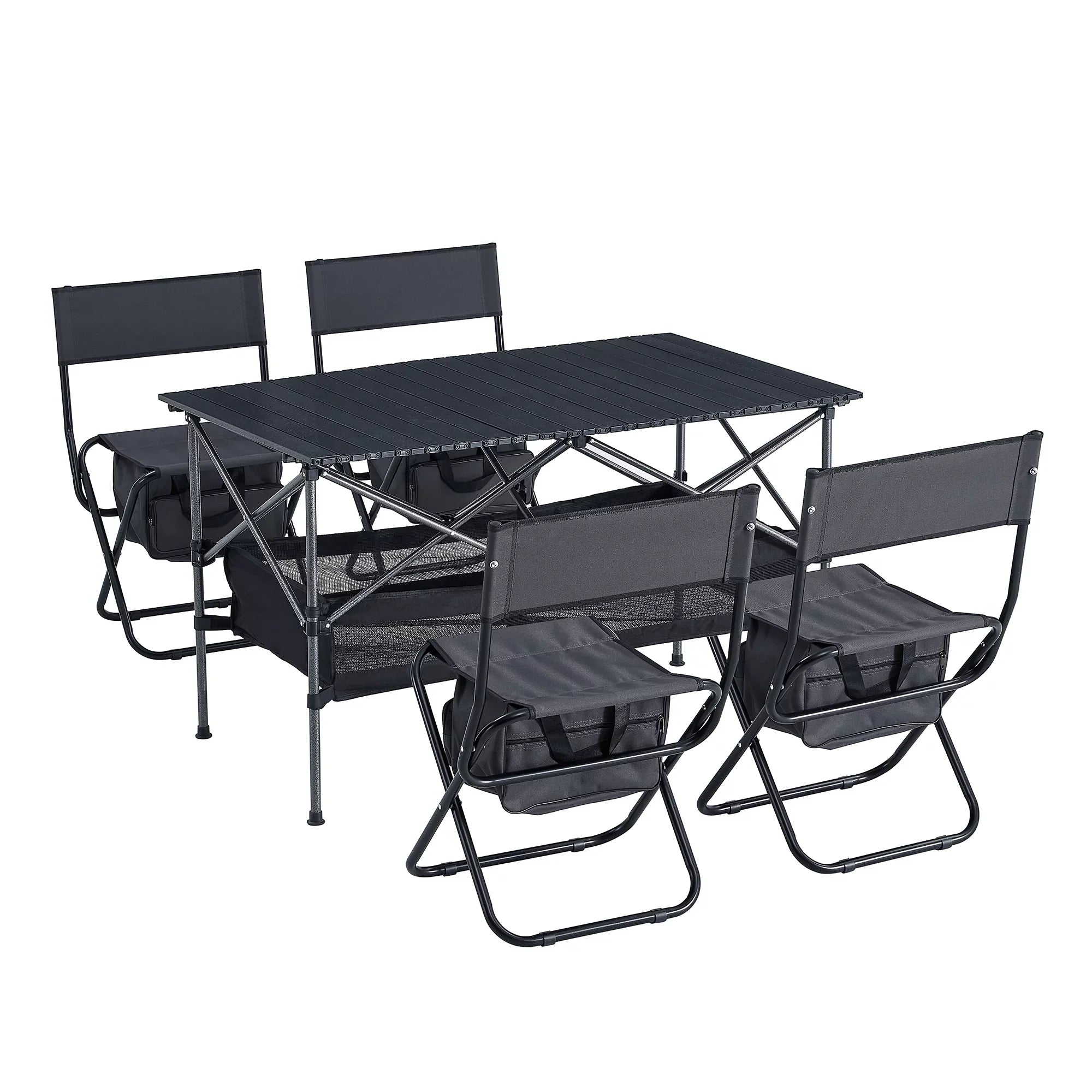 Set Folding BBQ, Set Black/Gray and Chair Camping, 5, Party, Indoor, exterior of Picnics, exterior for Beach,Backyard, Table Patio,
