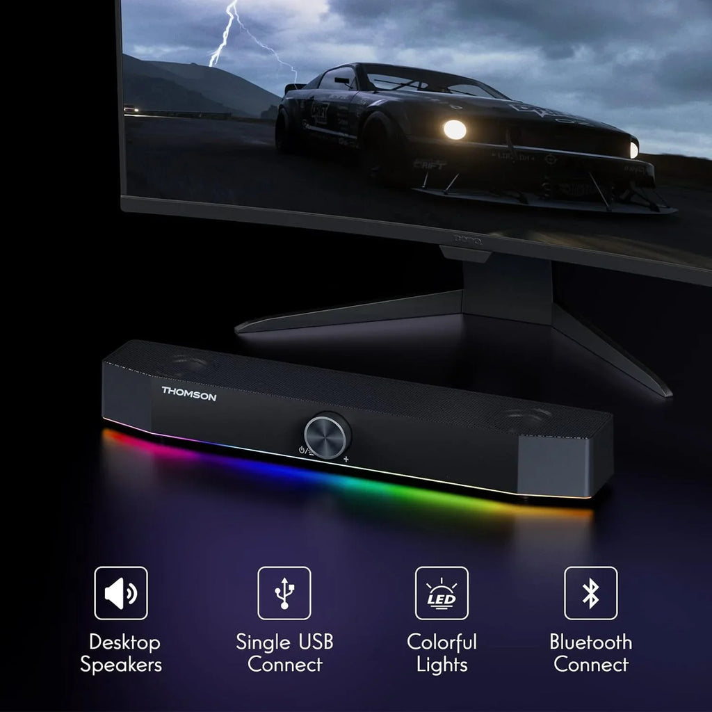 Bluetooth Speakers PC Sound, Stereo SoundBar, 3.5mm Thomson Aux-in with Computer Speakers, Dyna RGB 10W Computer