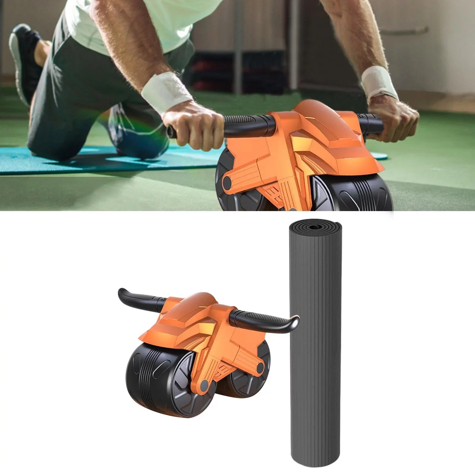 Double Wheel Training Widened with Wheel Wheels Mat Building Abdominal Workout Double Muscle Body Roller, Orange for Abdominal Equipment