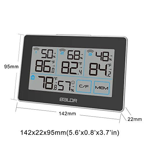 and Hanging Station Max Tracker Real-Time with - Slot, LCD, Sensors, climate BALDR Wireless 262 Built-in Remote ft with 3 Humidity Digital Meter Black Temperature and Distance Touchscreen, Stand