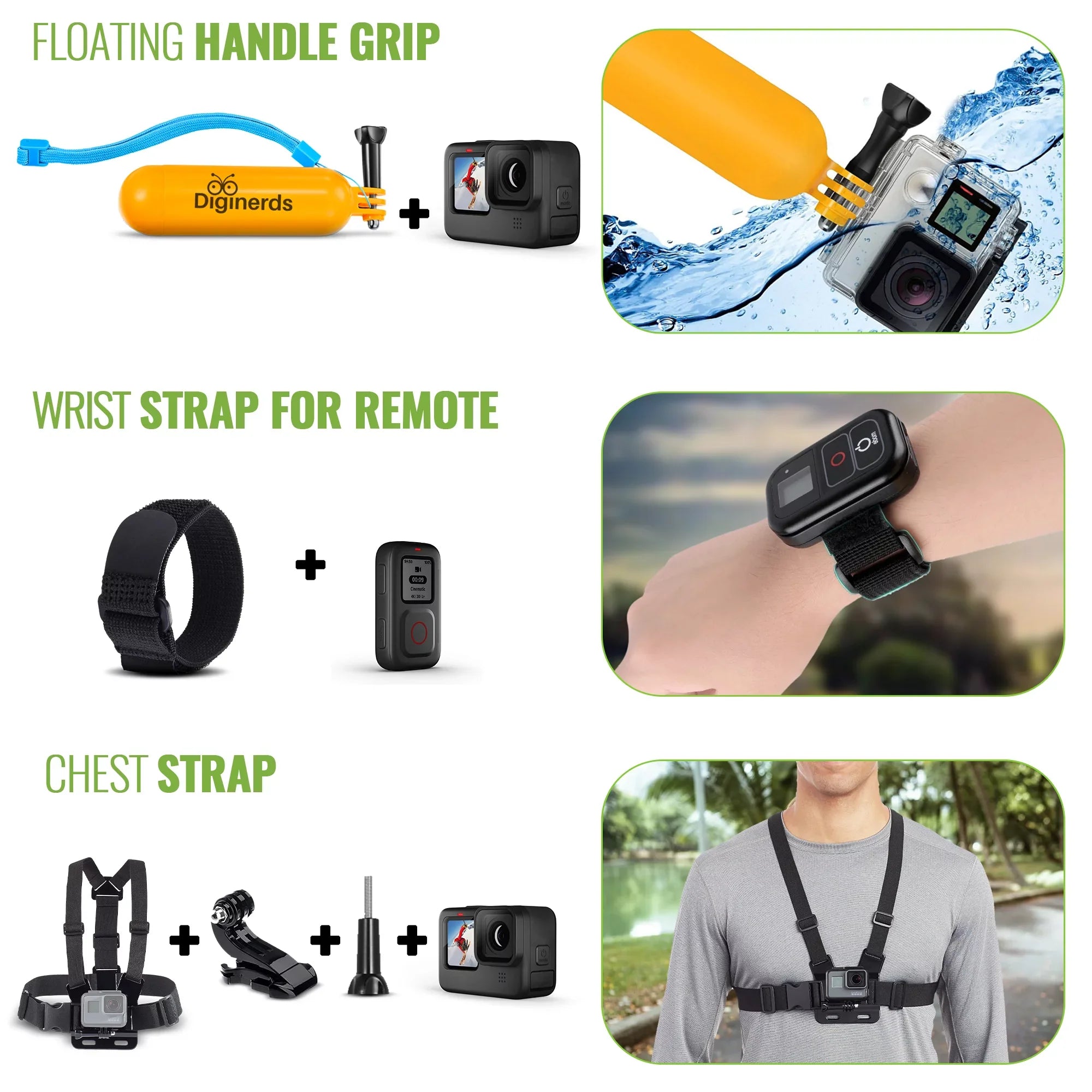 Action Kit, DiGiNerds for Insta360, - 50-in-1 Accessory GoPro, AKASO Compatible Fusion, Camera DJI,
