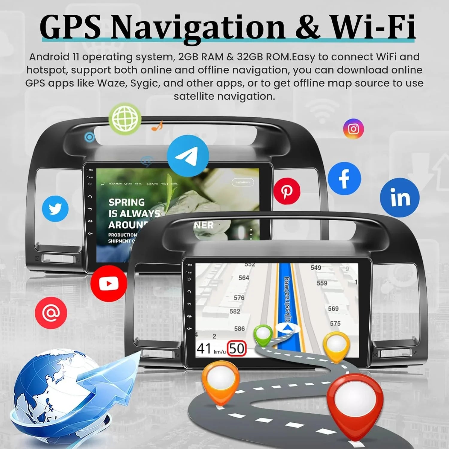 For WiFi, Radio Rear Stereo with 2+32G in Andriod Carplay Touchscreen View THONZER 2000-2006, Link, Toyota GPS, Inch Auto USB + 9 Car Mirror Android Built Dual and Camera Wireless Camry