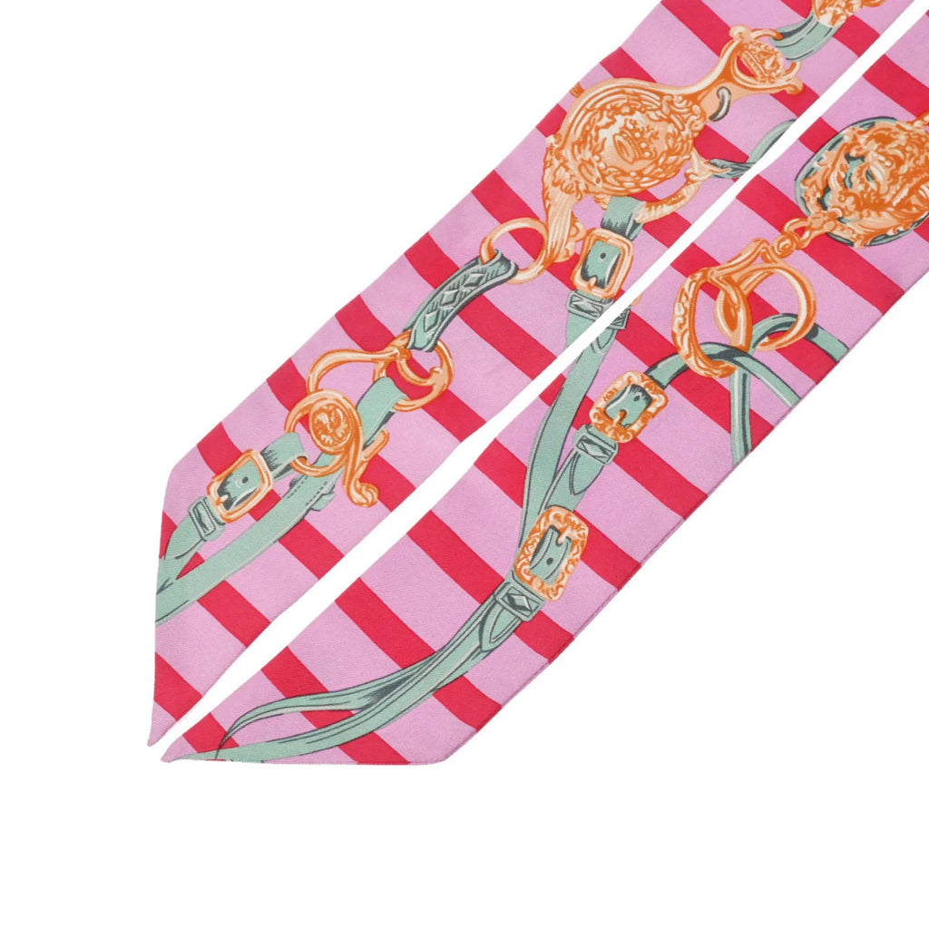 Muffler Old Pink/Red/Green Pre-Owned (Fair) GALA - 100% Twilly HERMES DE Scarf Tag Silk BRIDES Women's