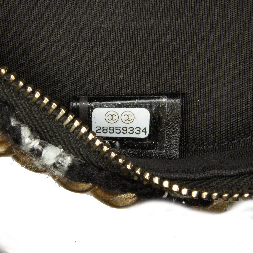 Chain Unisex with Coin 19 Lambskin Purse Black (Good) Clutch Bag Tweed Authenticated Pre-Owned Fabric Round Crossbody and