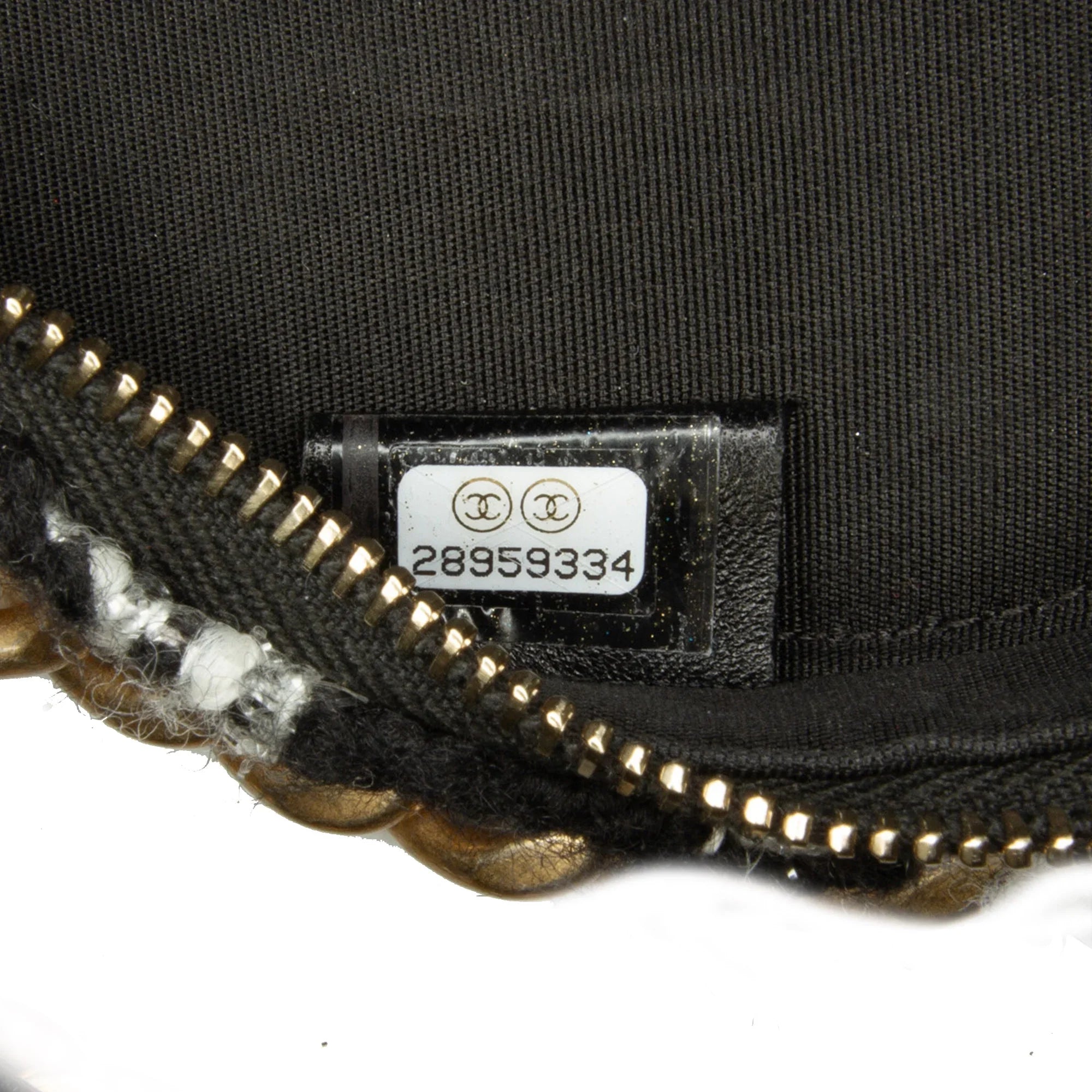 Chain Unisex with Coin 19 Lambskin Purse Black (Good) Clutch Bag Tweed Authenticated Pre-Owned Fabric Round Crossbody and