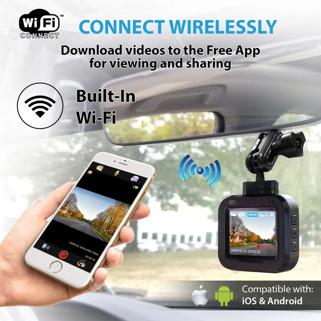 '- Car Full DashCam Wi-Fi, Camera, 1080p G-Sensor with Loop Angle Endless Recording Camera PRO and HD Wide