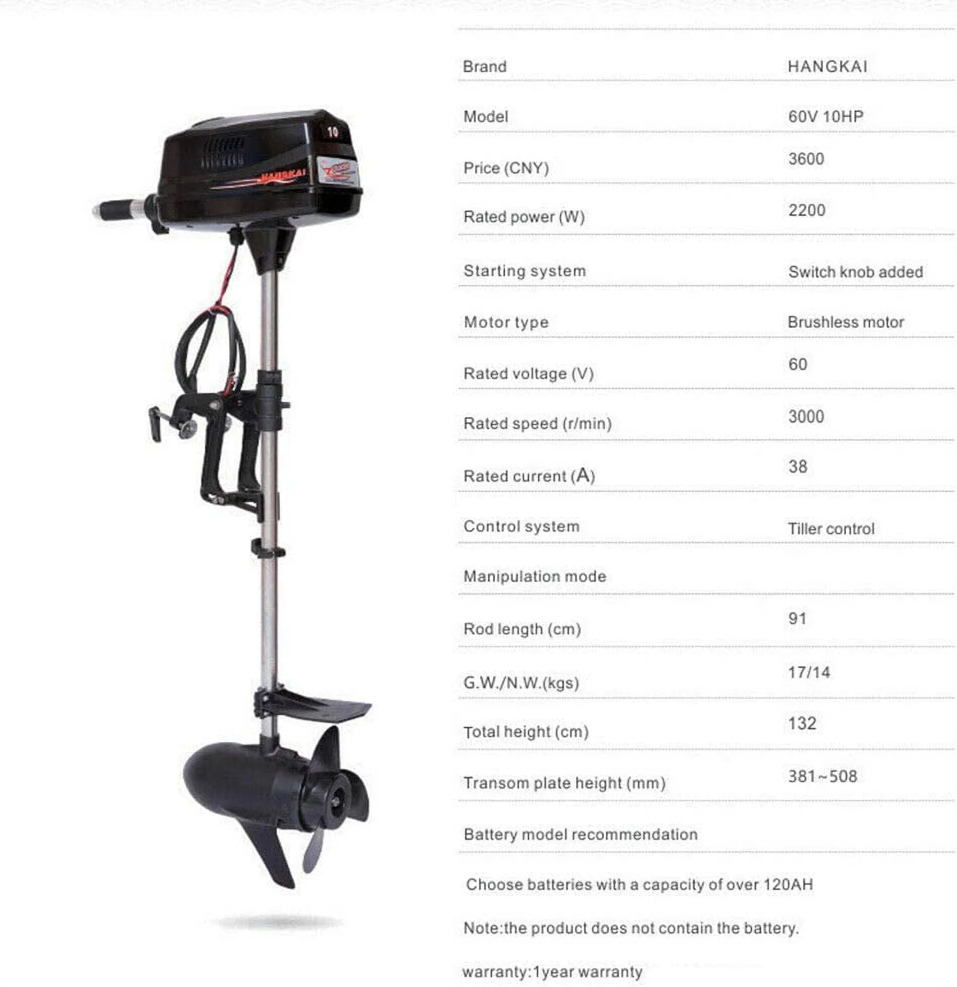 Heavy Fishing Boat 10HP Canoe Kayak Control Brushless Boat Trolling Engine Trolling Duty Engine Motor for Fishing Miumaeov 2200W Electric Outboard Motor Propeller Boat 60V Tiller Outboard