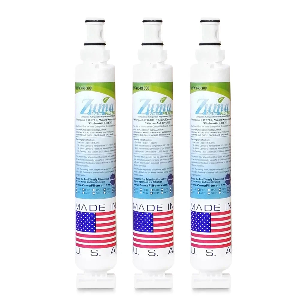 # and - Made Model liquid Compatible , Ice , 3 Whirlpool® ZUMA Pack Filter 6701 OPFW3-RF300 with in U.S.A. , - Brand