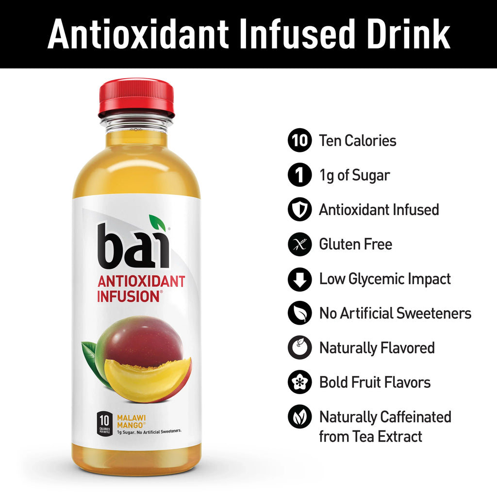 Pack Antioxidant Bai Oz, Bottles Drink, Infused Fl Gluten-Free, 12 Malawi Mango, 18