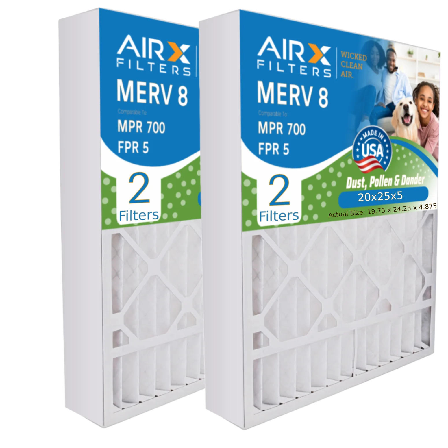 to 255649-102 Filter 2 AIRX Pack MERV by 8 Comparable & Made Bear 20x25x5 Compatible CLEAN Filter Air AIR. FILTERS 700 Premium WICKED USA with Air FPR MPR 5 20x25x5 Furnace