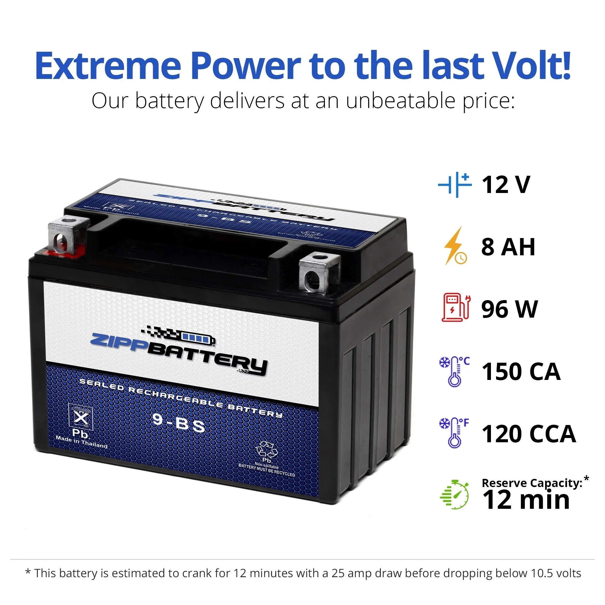 Volt,8 YTX9-BS Battery 97-'09 (9-BS Battery CCA) 12 120 Motorcycle 600cc Suzuki Zipp Ah, Gsx-r600 for