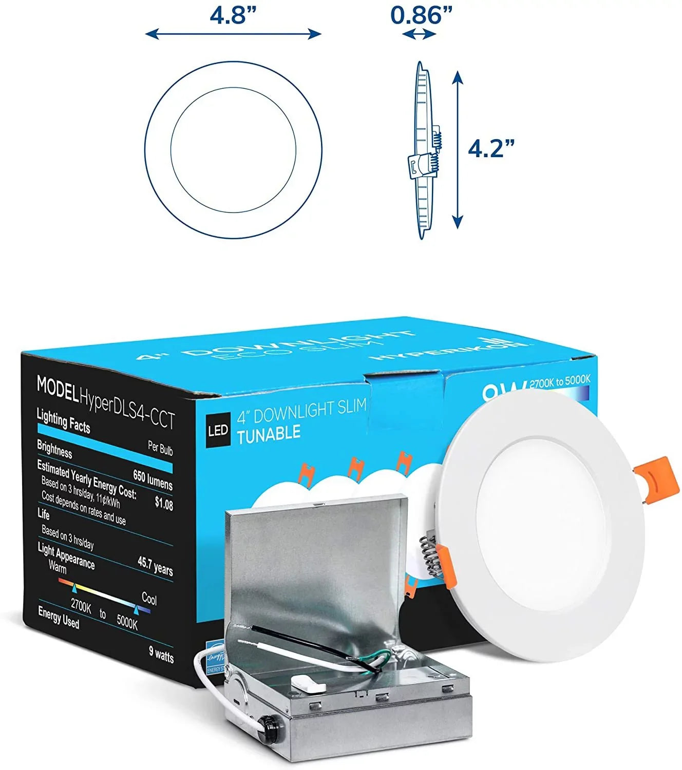 Temperature Pack Slim Downlight, inch Recessed Tuning, 2700K-5000K, 6 9W UL, Star, Color Energy Dimmable 4 Hyperikon Retrofit LED
