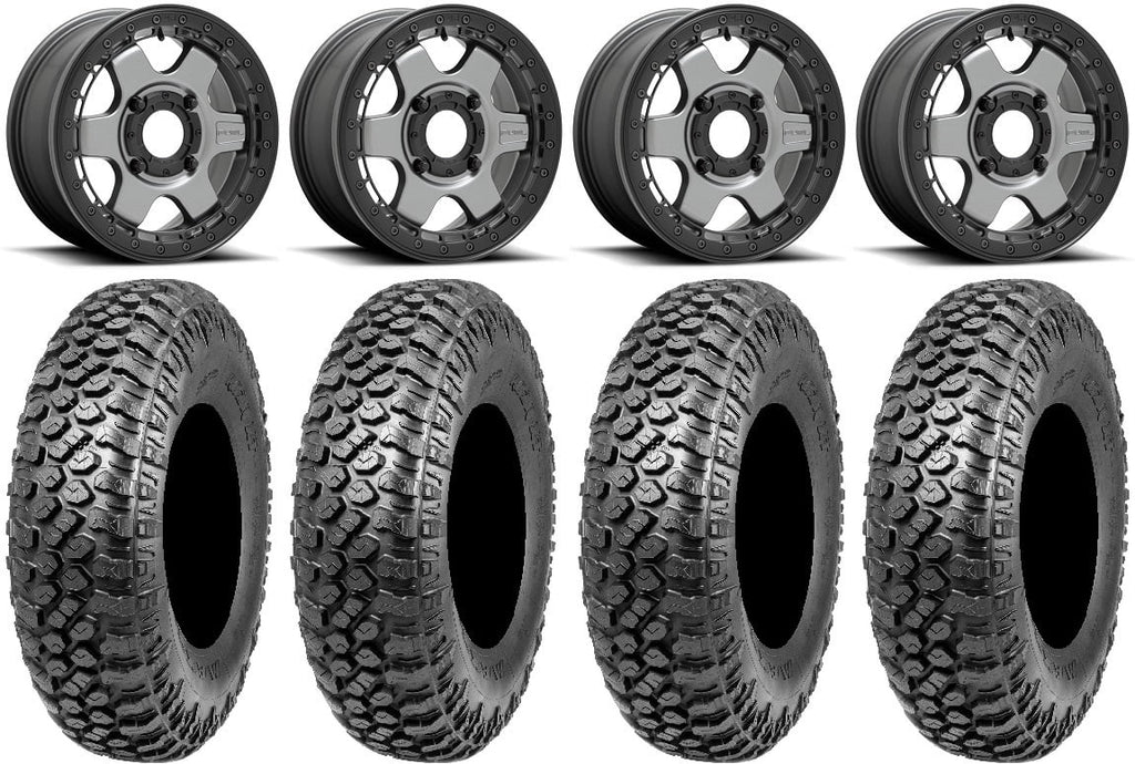 RAZR Teryx Beadlock 15" 32" XT Block Kawasaki Wheels Gunmetal Tires Mule Fuel