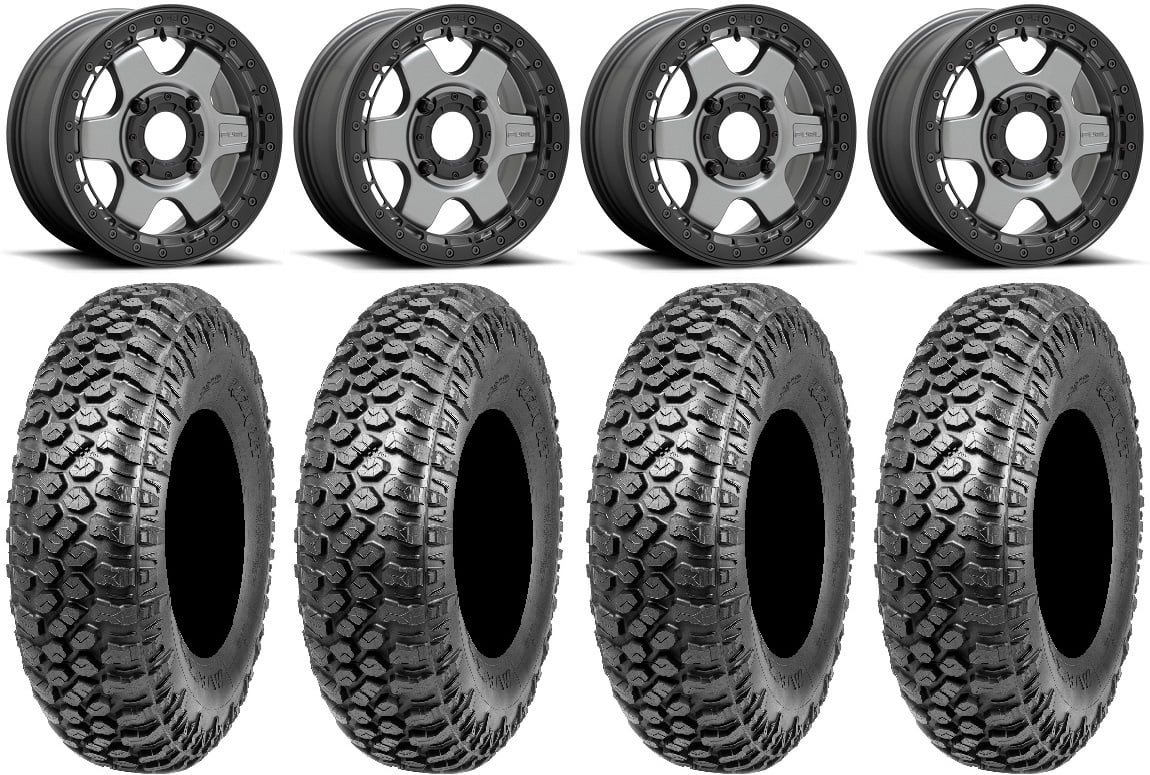 RAZR Teryx Beadlock 15" 32" XT Block Kawasaki Wheels Gunmetal Tires Mule Fuel